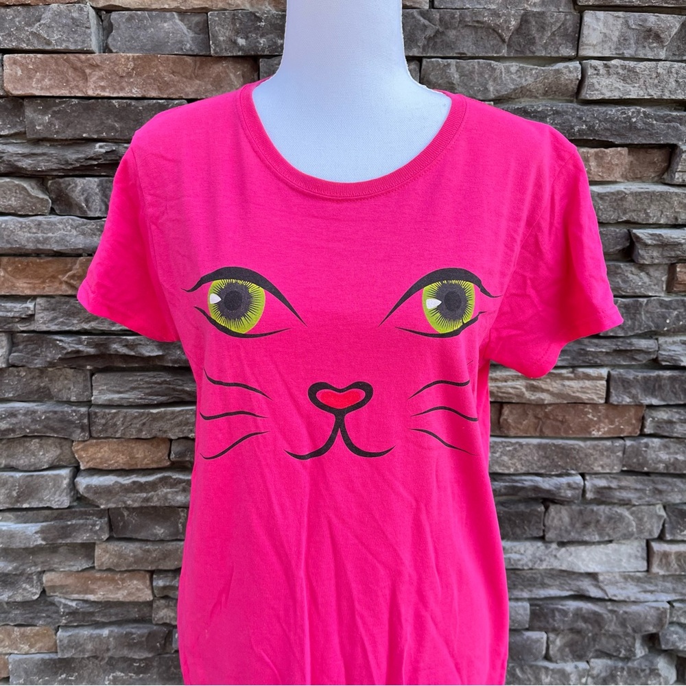 Graphic Cat Kitten Pink T-Shirt Size Large - Picture 2 of 5